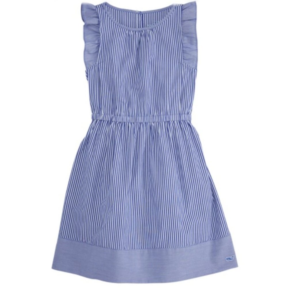 Vineyard Vine Kids Girls Mixed Stripe Ruffle Sleeve Dress Size Small (7-8) NWT